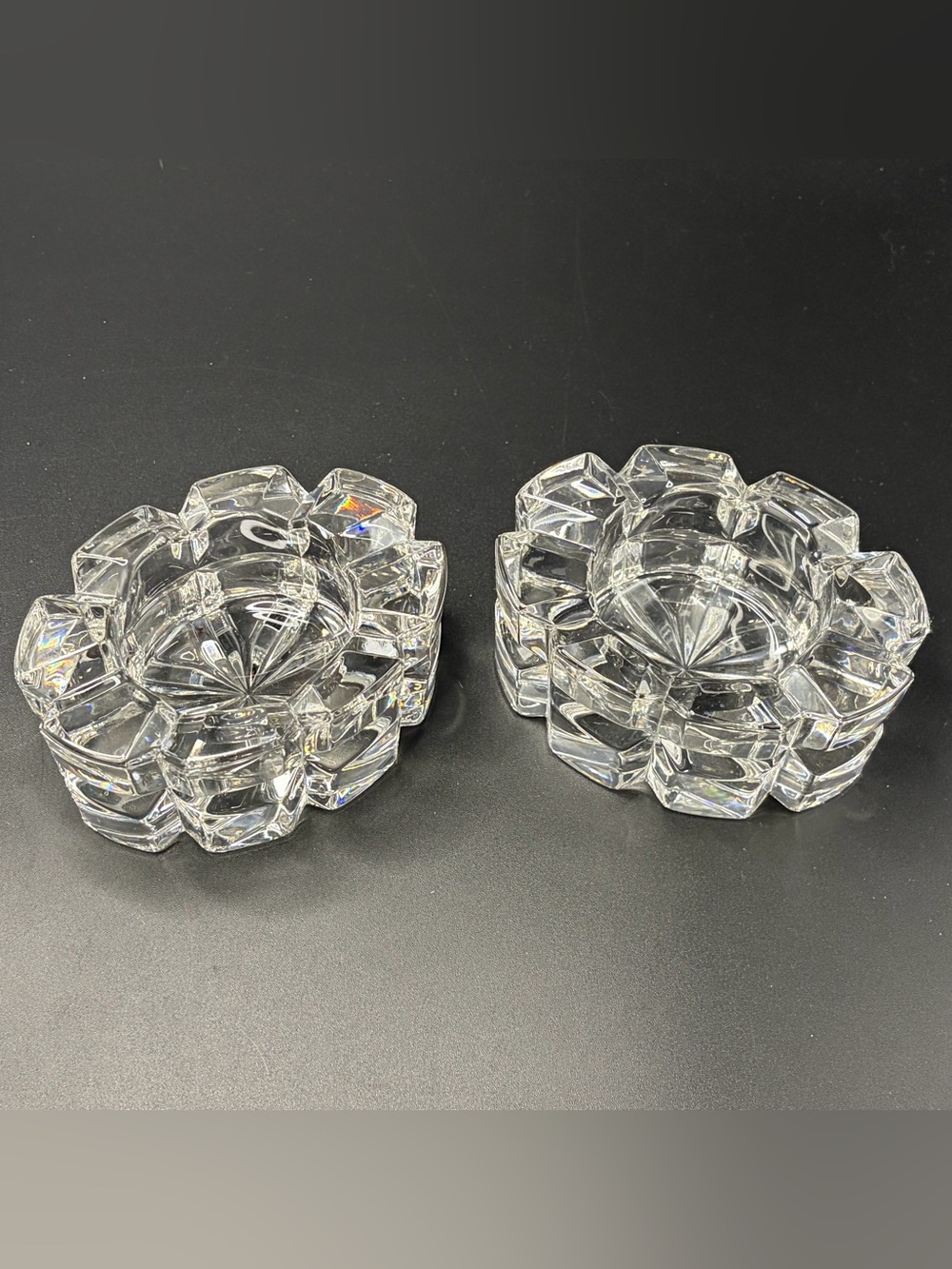 Clear Crystal Glass Weighted Geometric Votive CandleHolders - Pair/READ